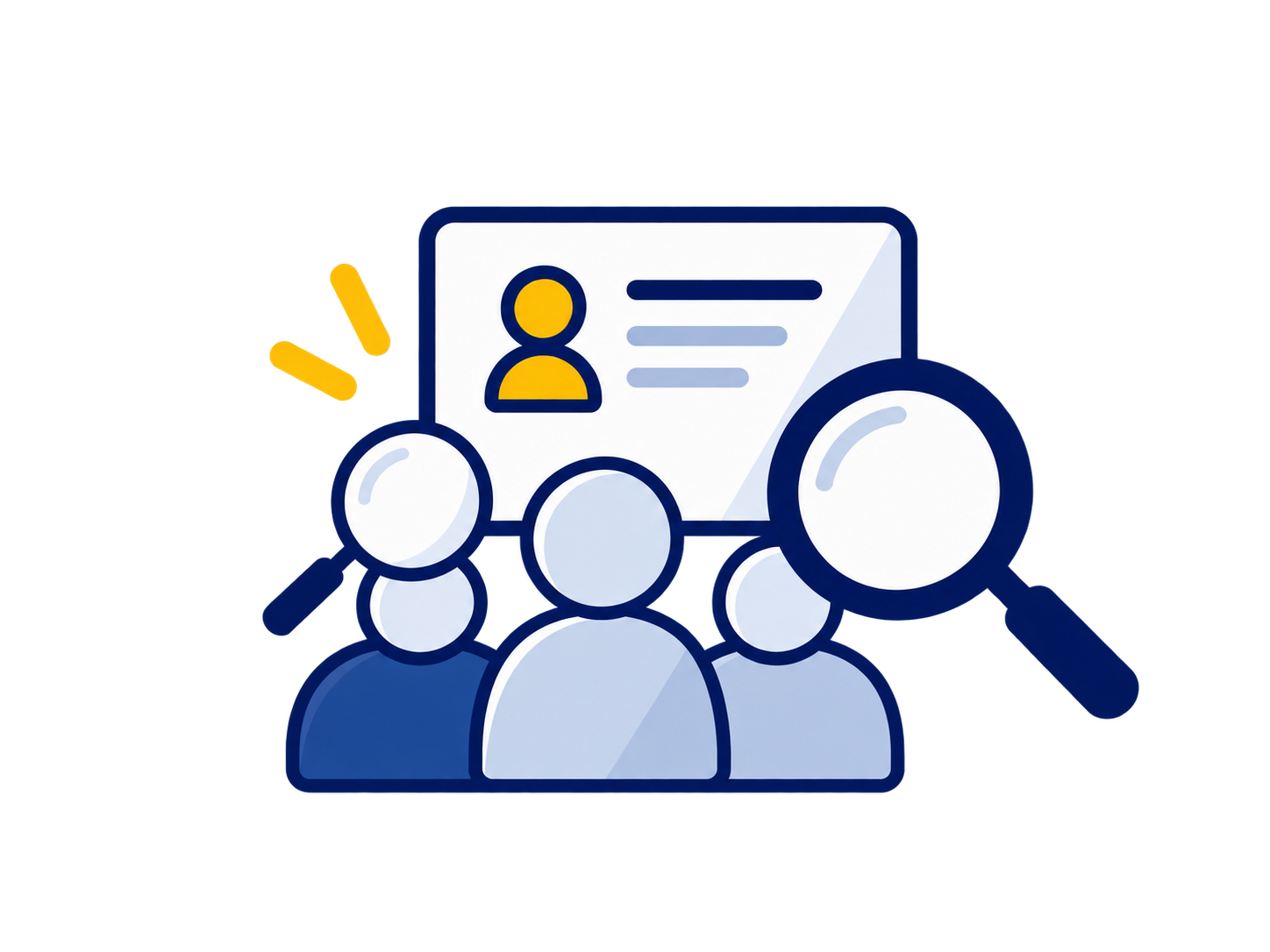Contact record reviewed with a magnifier beside a group of people