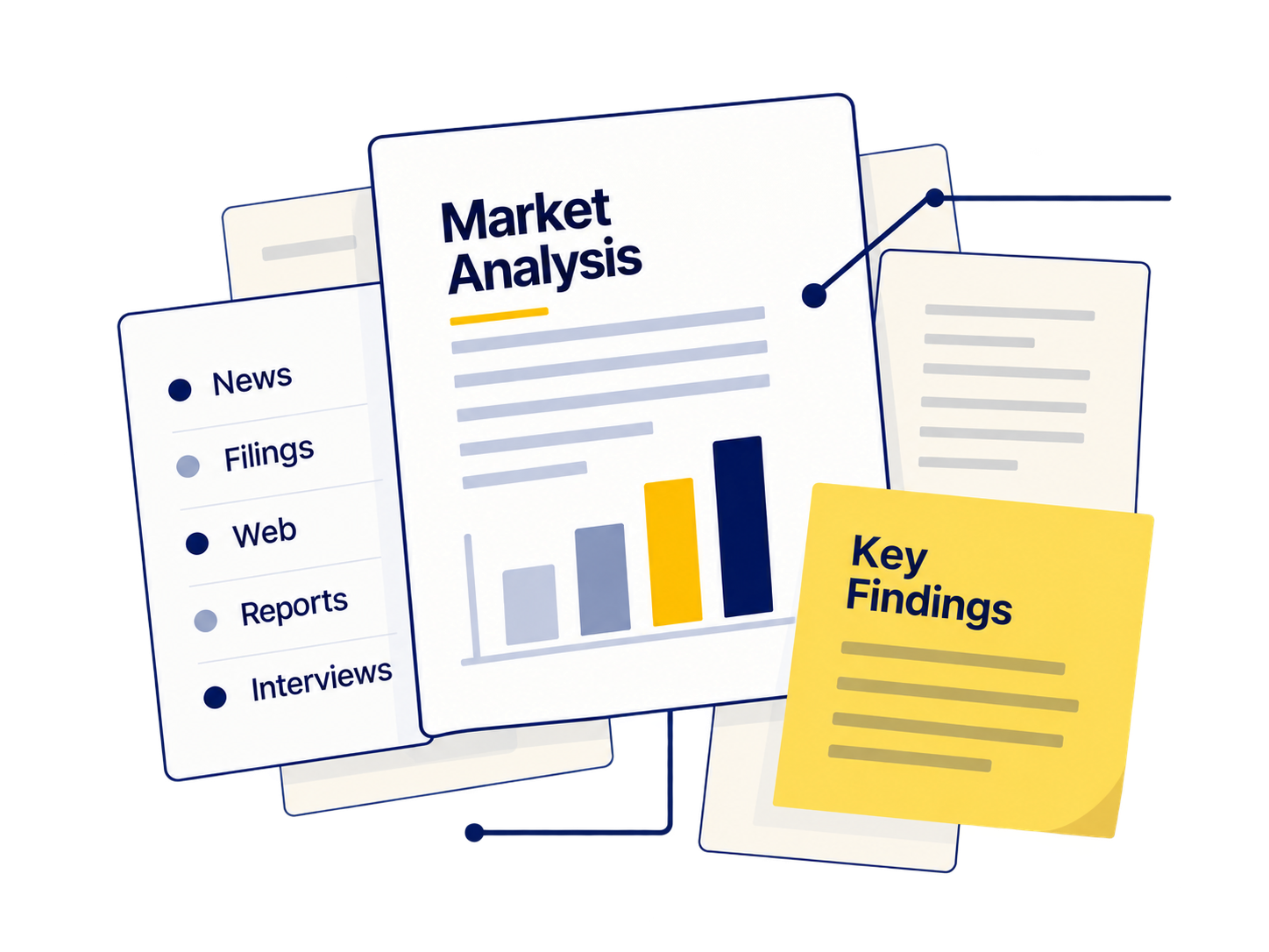 Analytics report with charts examined through a magnifying glass