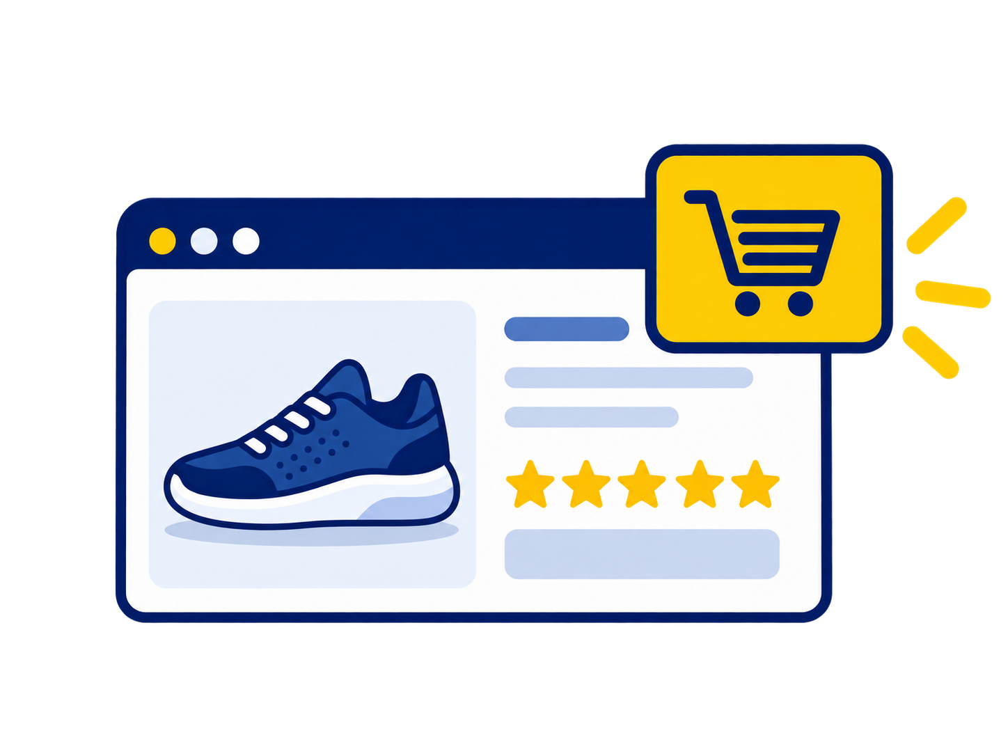 Product listing page with a sneaker, star ratings and a cart badge